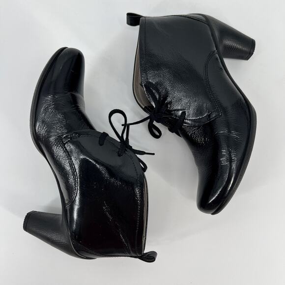 Ecco Sculptured 65 Ankle Boot Womens EU 38 US 7-7.5 Black Patent Leather Lace Up - Picture 5 of 9
